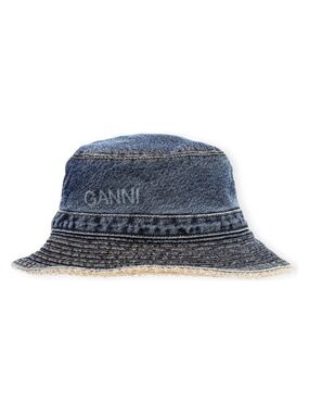 NEW Ganni Logo Organic Cotton Denim Bucket Hat XS/S